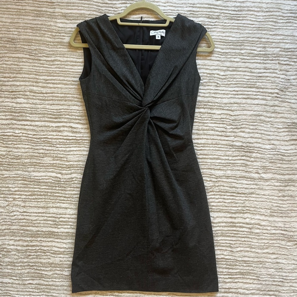 Amy Matto New York Twist Front Dress Charcoal Gray V-neck